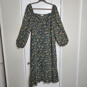 ChicoSoul Floral Maxi Dress With a Square Neckline Long Sleeves‎ Sz 2X SKU#A-133
